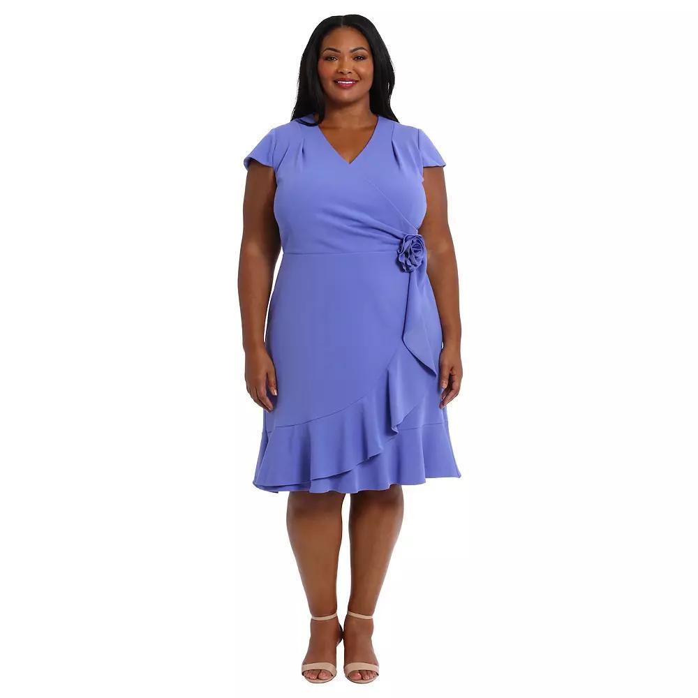 Plus Size London Times Rosette Wrap Cascade Ruffle Dress, Women's, Size: 14 W, Peri Product Image