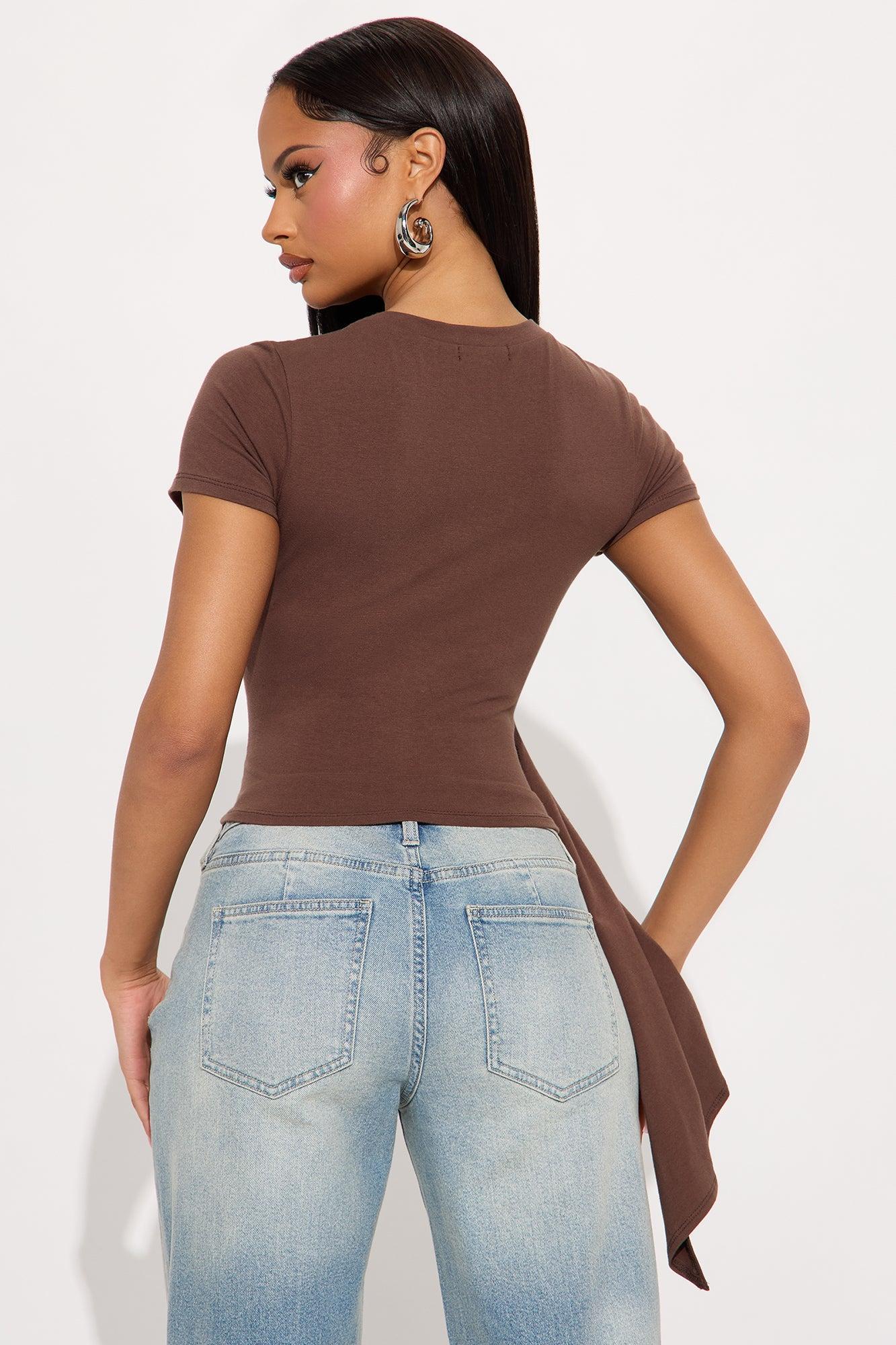 Polly Draped Short Sleeve Tshirt - Brown Product Image