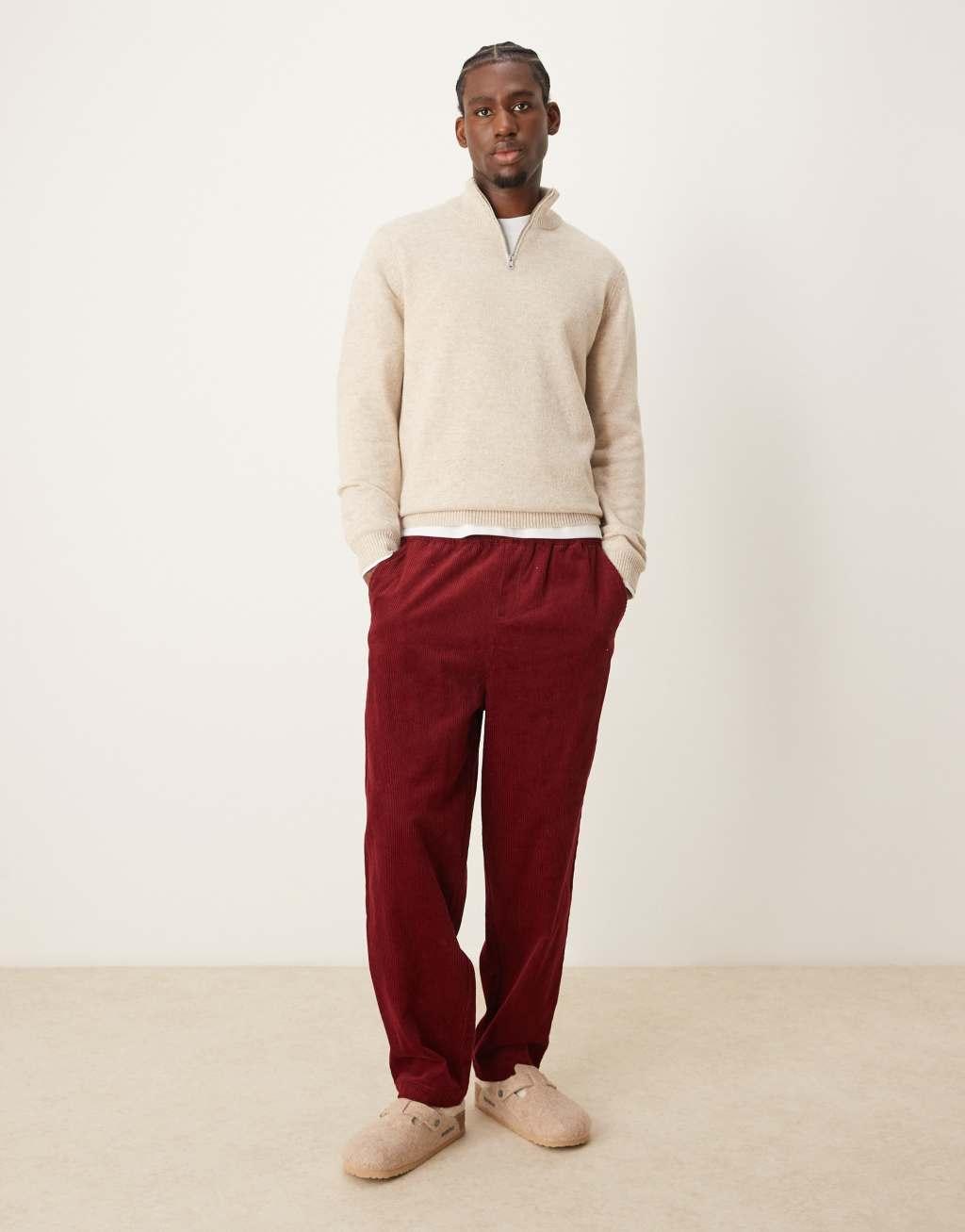 ASOS DESIGN lambswool quarter zip sweater in oatmeal Product Image