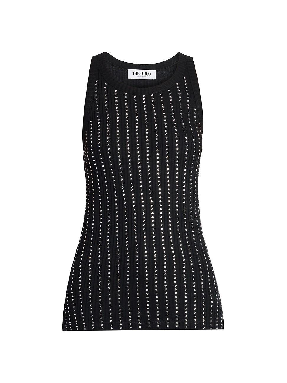 Womens Crystal-Embellished Cotton Tank Top Product Image