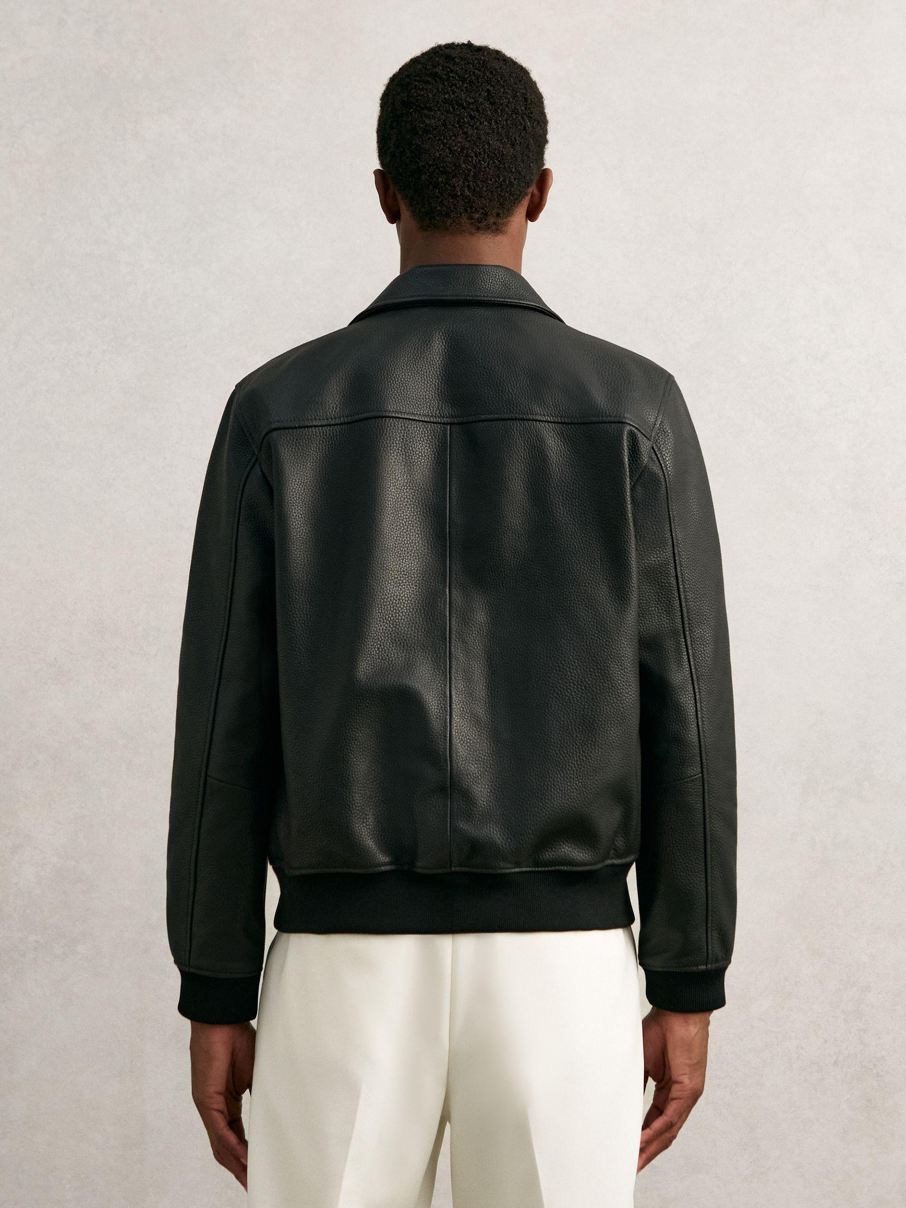 Grained Leather Zip Through Jacket in Black Product Image