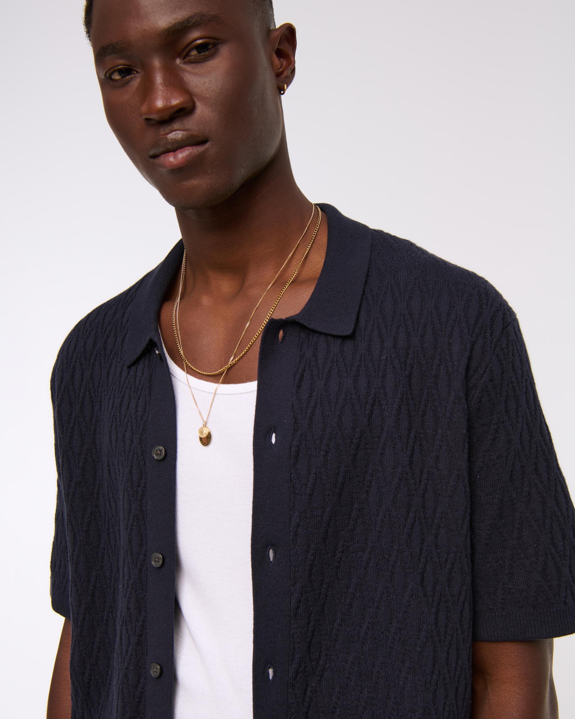 Jacquard Pattern Button-Through Sweater Polo Product Image