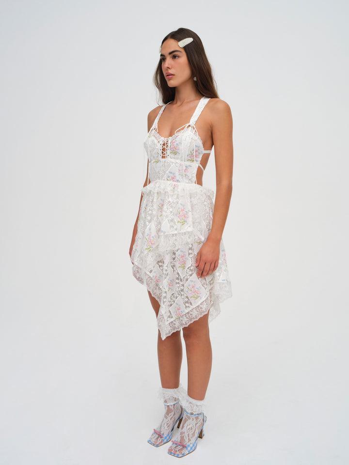 Diana Asymmetric Mini Dress — White Product Image