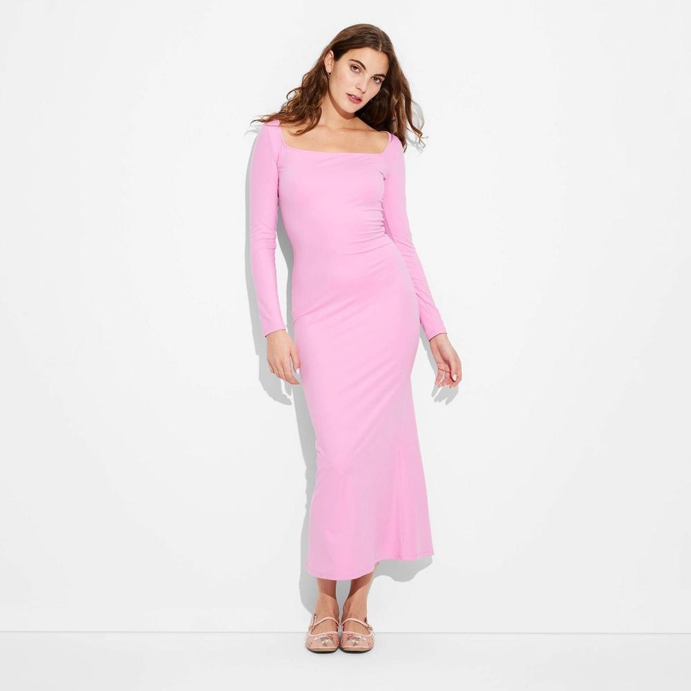 Women's Long Sleeve ButterBliss Maxi Bodycon Dress - Wild Fable™ Berry S: Recycled Polyester, Squareneck, Pullover Product Image