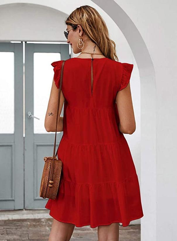 Sleeveless Plain Ruffled-Trim Mini A-Line Dress Product Image