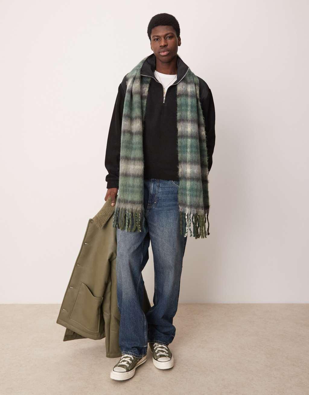 ASOS DESIGN oversized boxy sweater with contrast nylon panels in black fleece Product Image