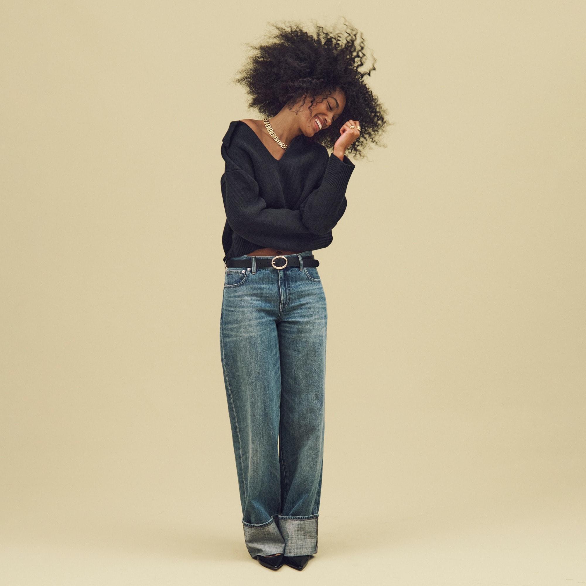 Cuffed lower-rise wide-leg jean Product Image