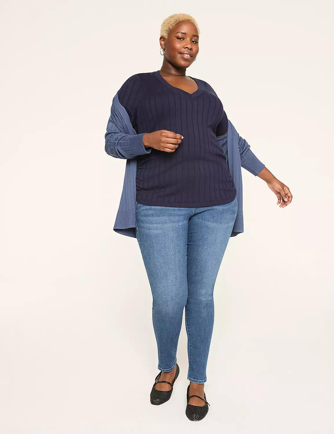 Fitted Short-Sleeve Side-Ruched Sweater Product Image