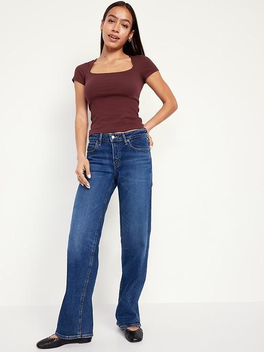 Lace-Trim Rib-Knit Top Product Image