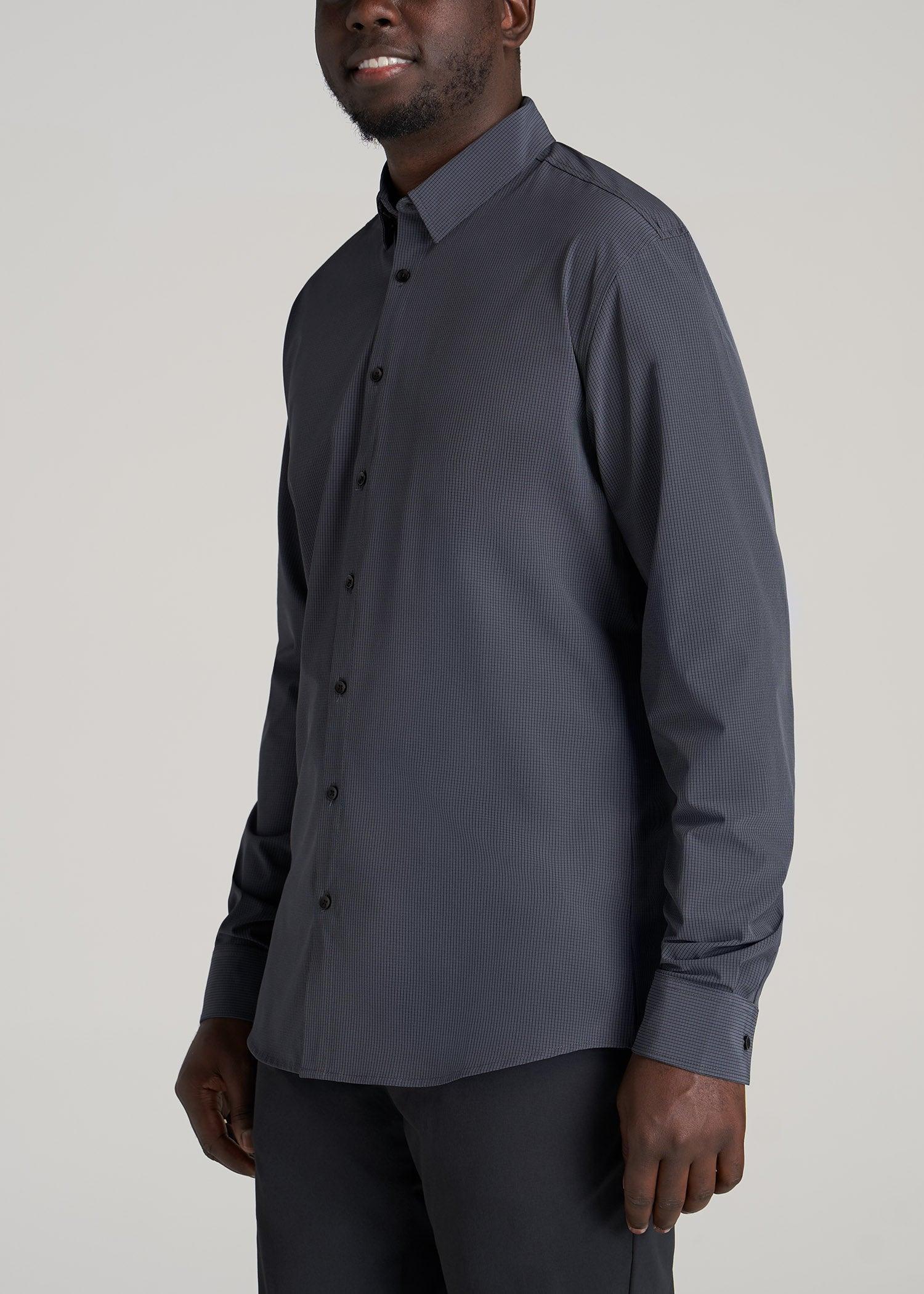 Traveler Stretch Dress Shirt for Tall Men in Charcoal Micro Check Product Image