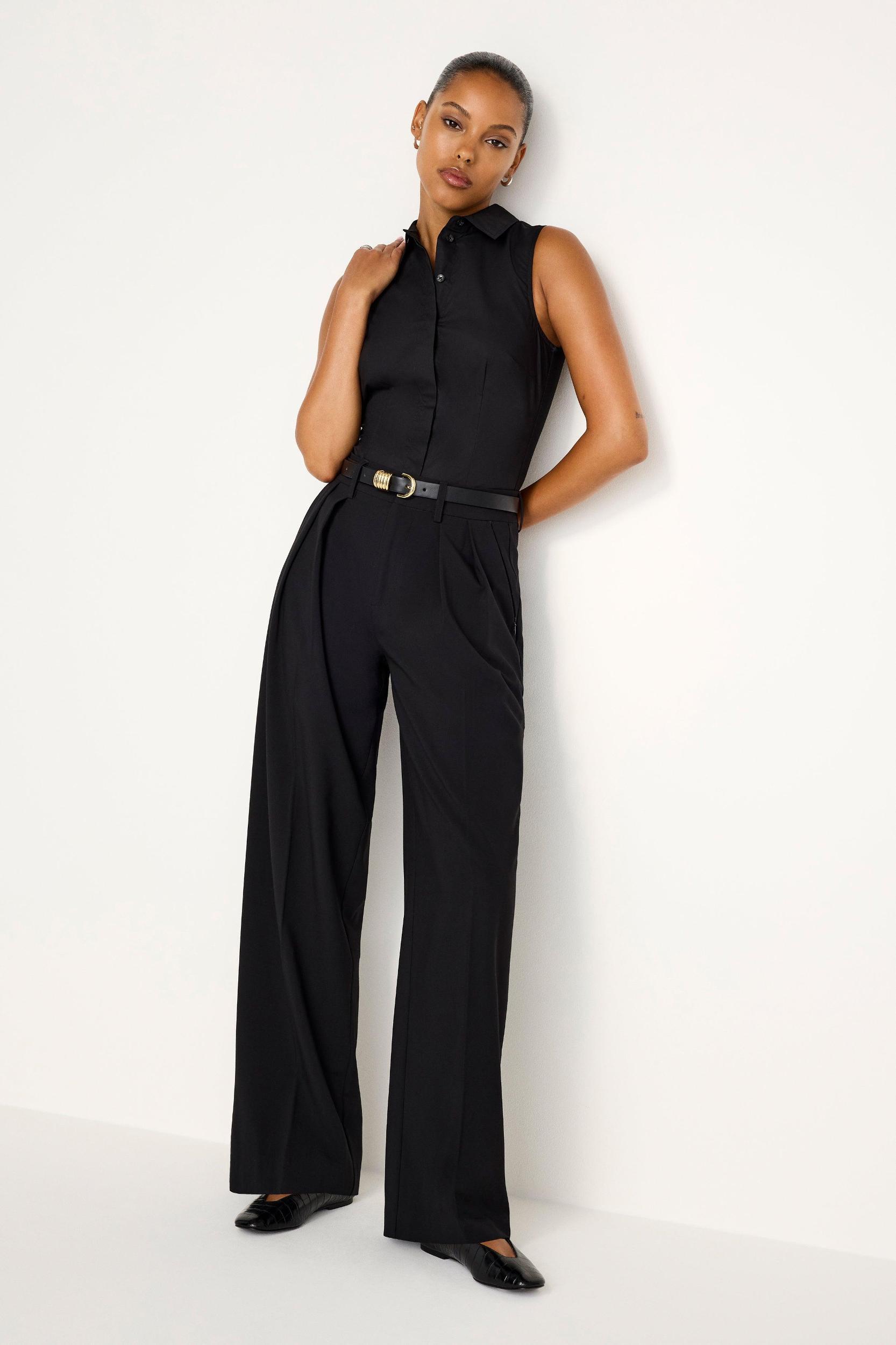 ESSENTIAL SUITING PLEATED TROUSERS | BLACK001 Product Image
