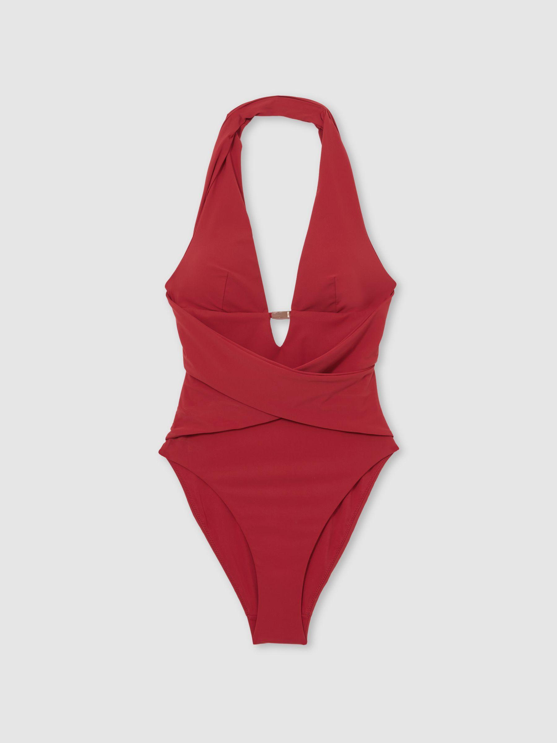 Plunge Halterneck Swimsuit in Dark Red Product Image