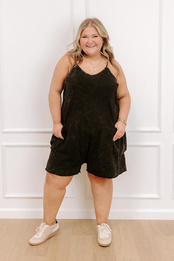 Casual Cues Vintage Wash Romper in Vintage Black Curves Product Image