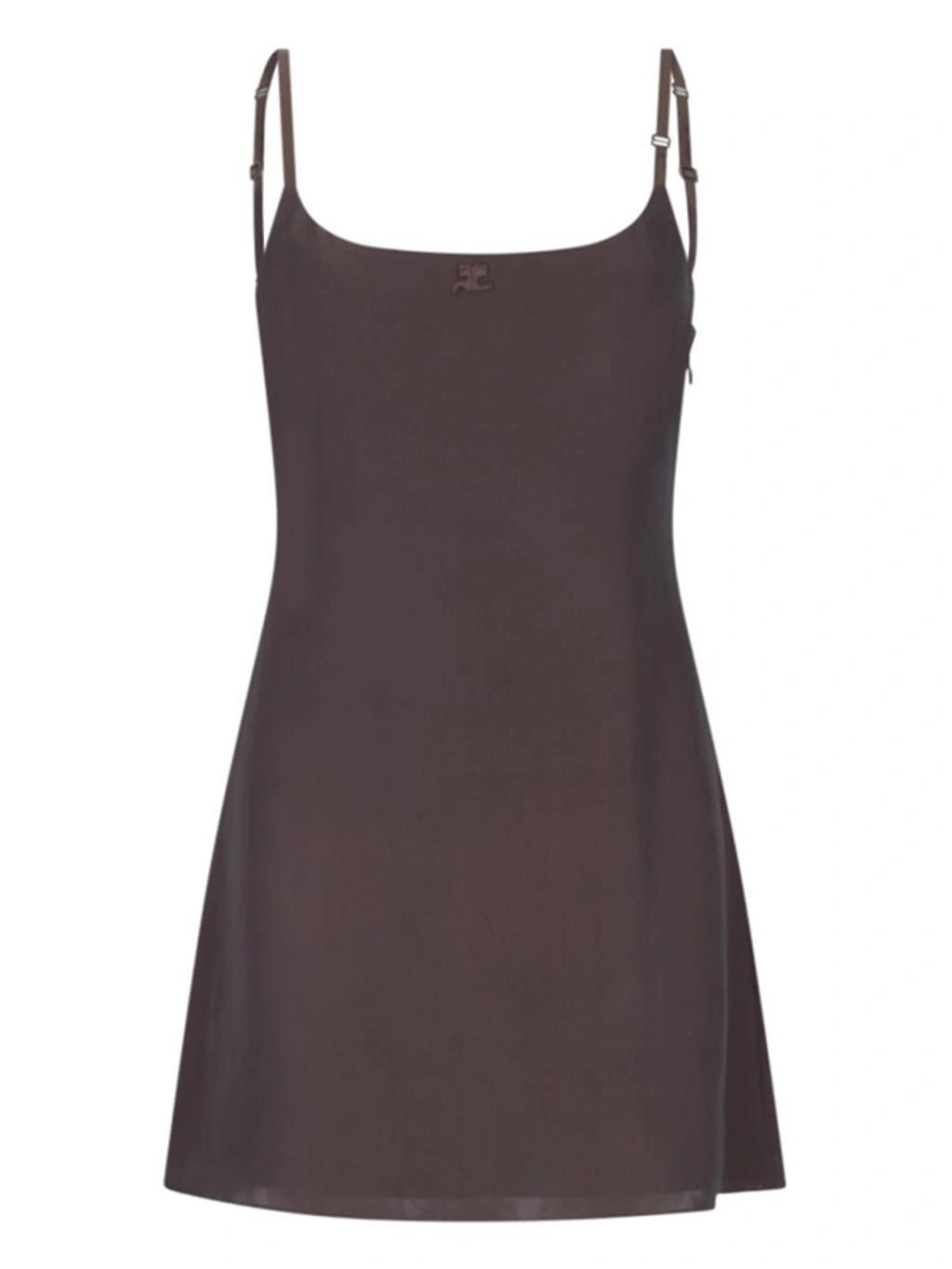 COURRÈGES Logo-embroidered Slip Minidress In Brown Product Image