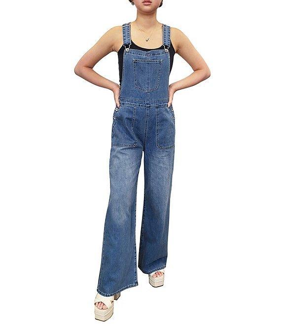 Tractr Tractr Blu Denim Square Neck Wide Leg Overalls Product Image