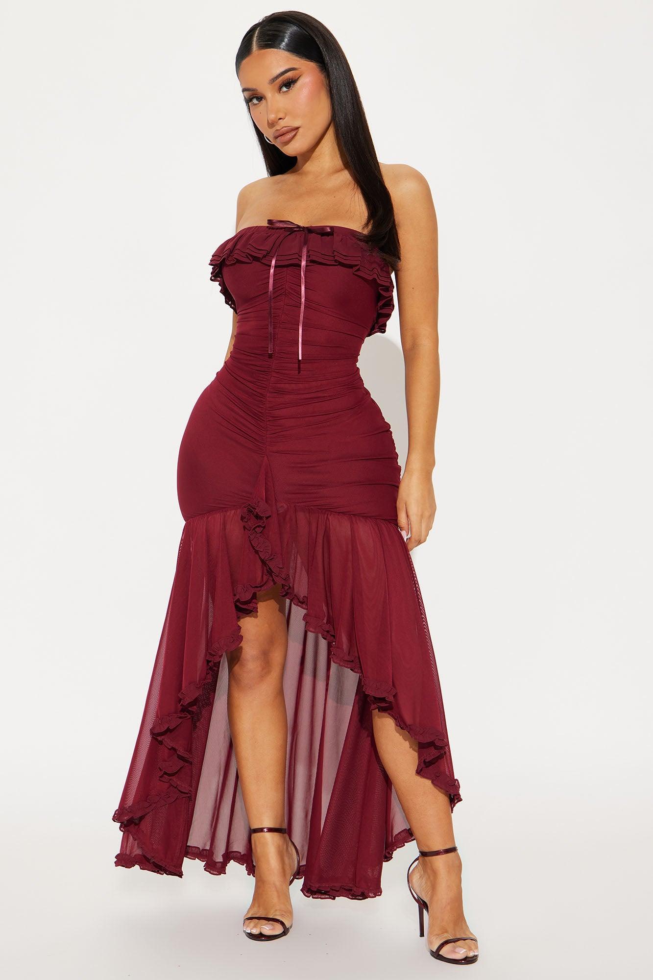 Emma Mesh Maxi Dress - Wine Product Image