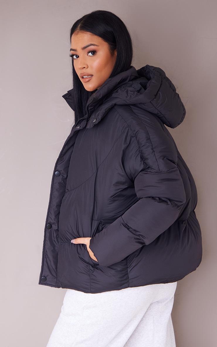 Tall Black Oversized Curved Panel Wadded Puffer Jacket Product Image