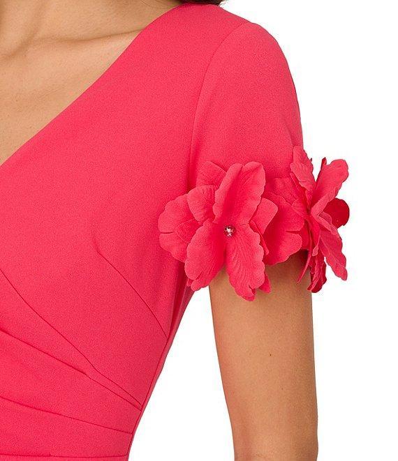 Adrianna Papell Stretch Crepe Surplice V-Neckline Short Floral Sleeve Dress Product Image
