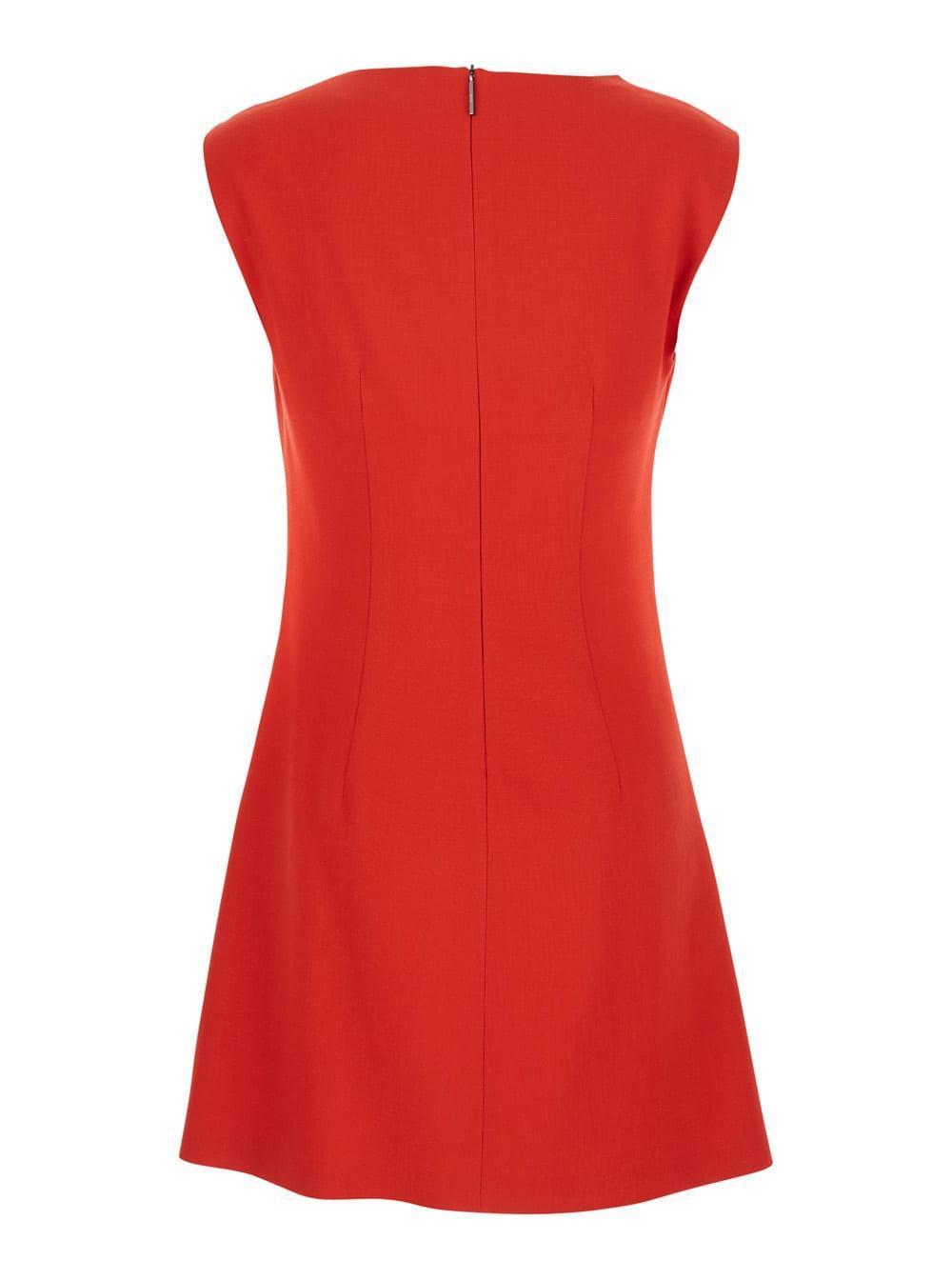 MSGM Red Dress With Ruches Details In Viscose Blend Woman Product Image