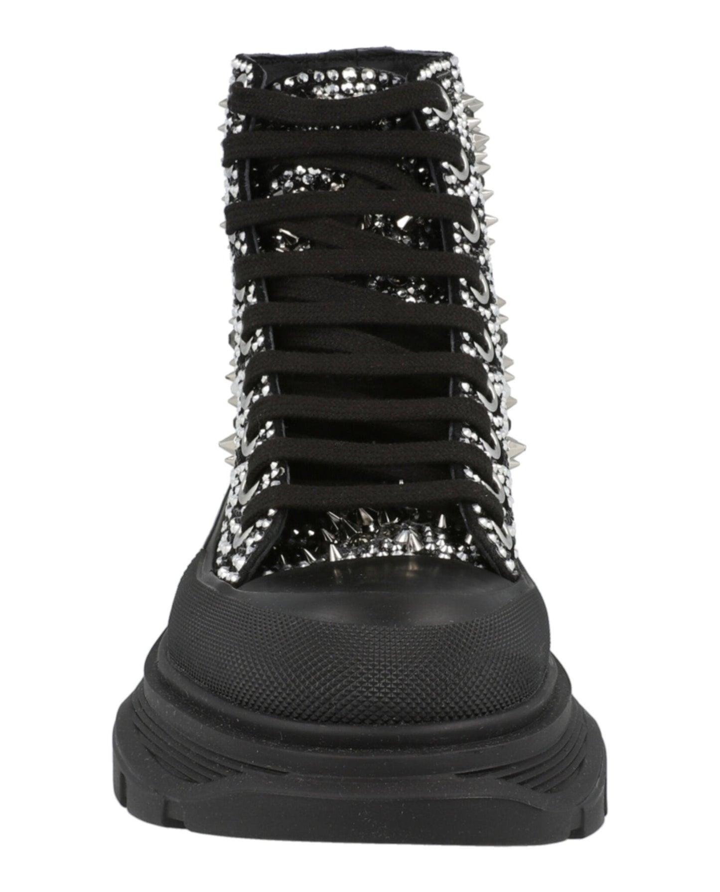 Alexander McQueen Women's Crystal Embellished Tread Slick Boots Female Product Image