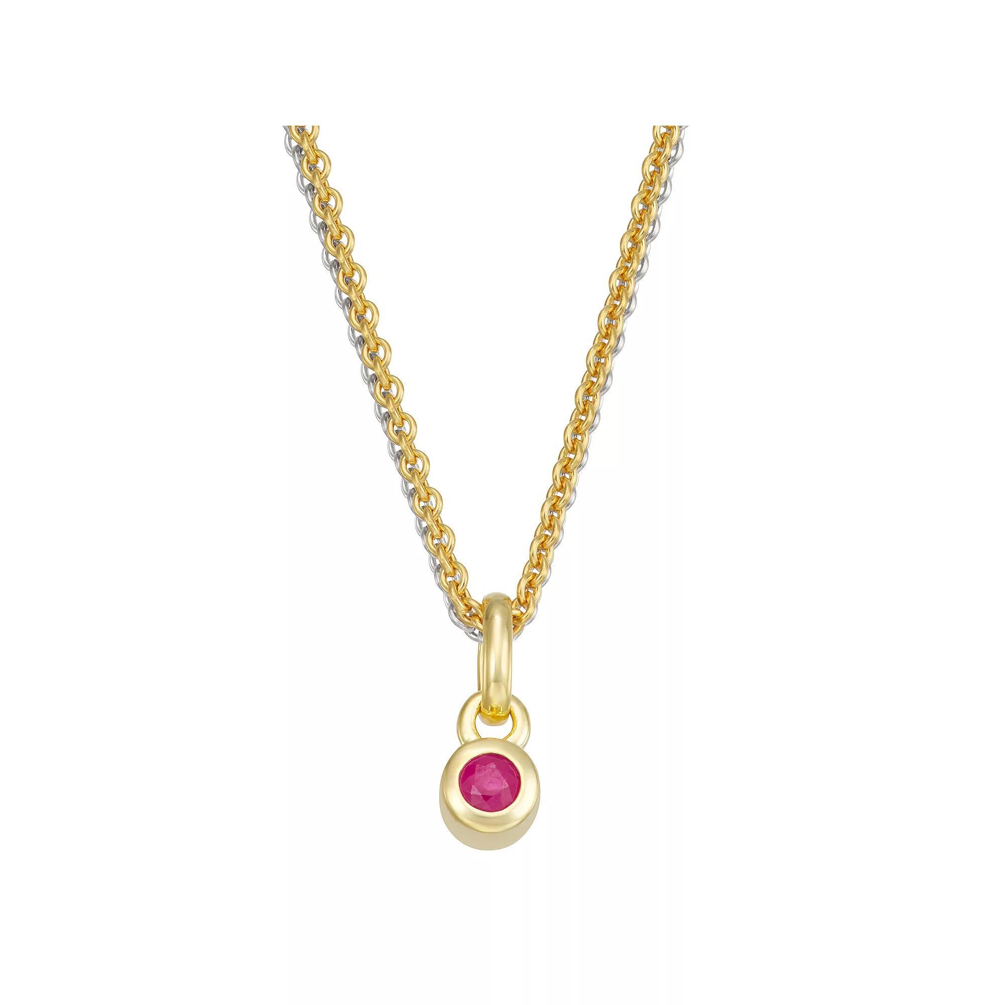 14k Gold & Sterling Silver Double Strand Ruby Charm Necklace, Women's, Size: 18", Gold Tone Product Image