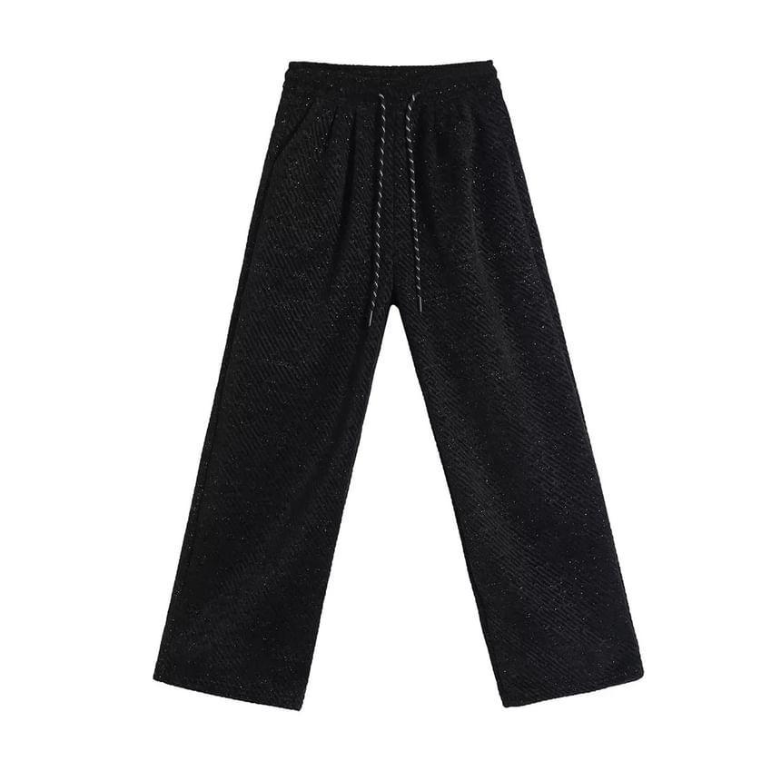 Drawstring Waist Striped Wide Leg Pants Product Image