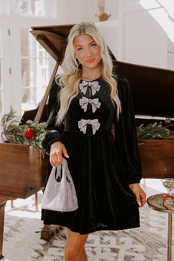 Bows And Kisses Velvet Mini Dress in Black Product Image
