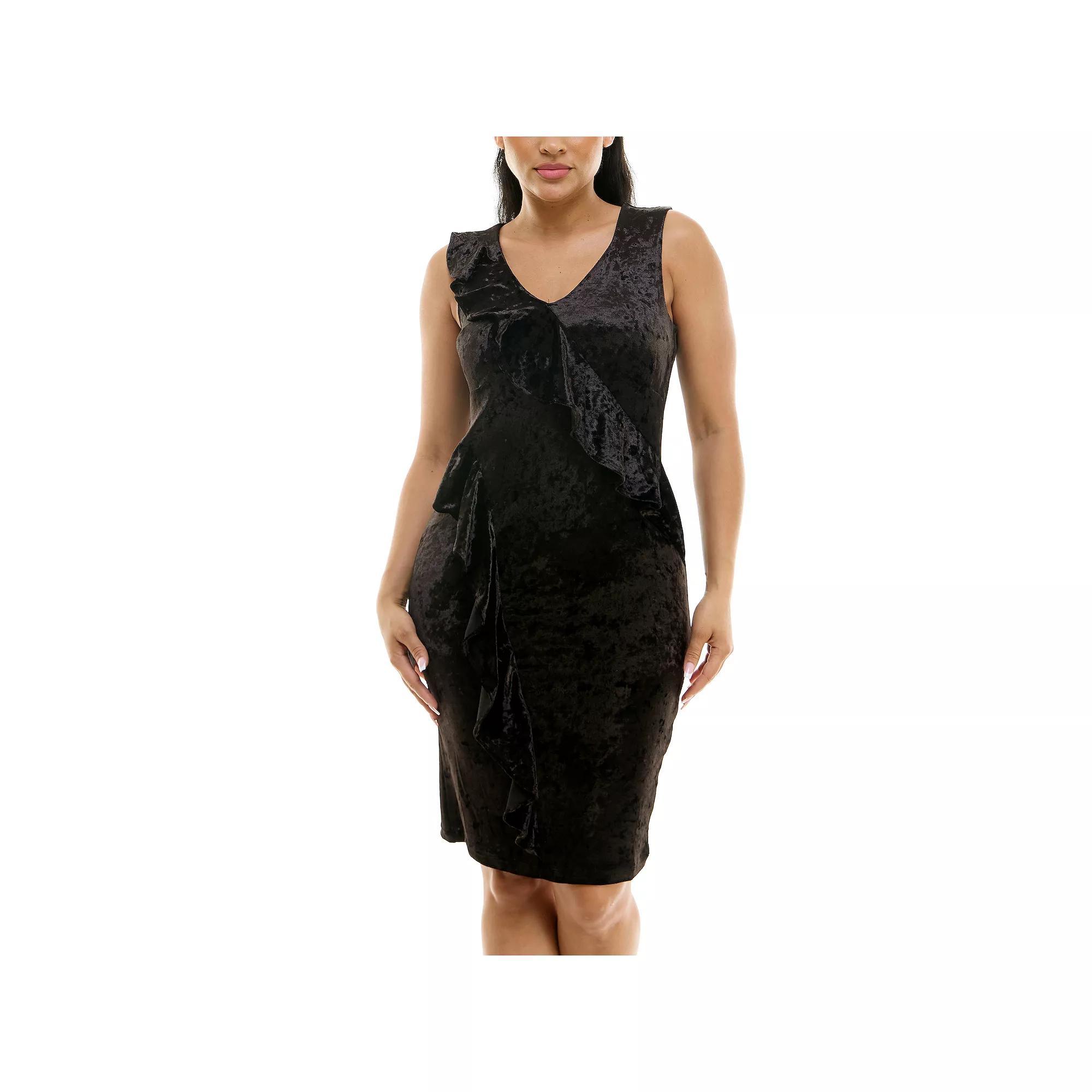 Women's Nina Leonard Velvet V-Neck Sheath Dress, Size: XL, Black 1 Product Image