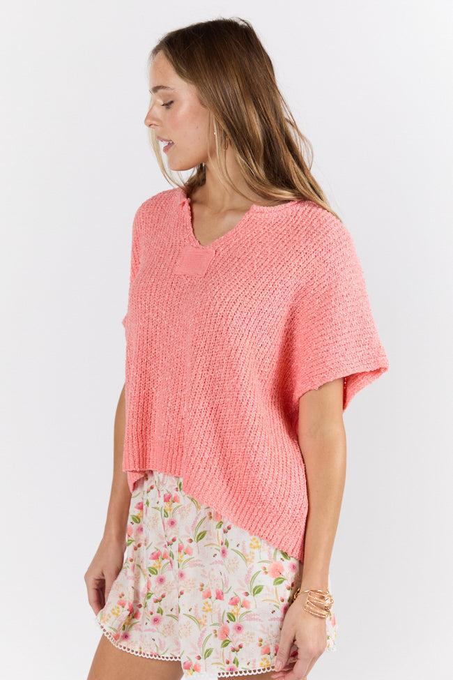 Make Waves Coral Short Sleeve Textured Lightweight Sweater FINAL SALE Product Image