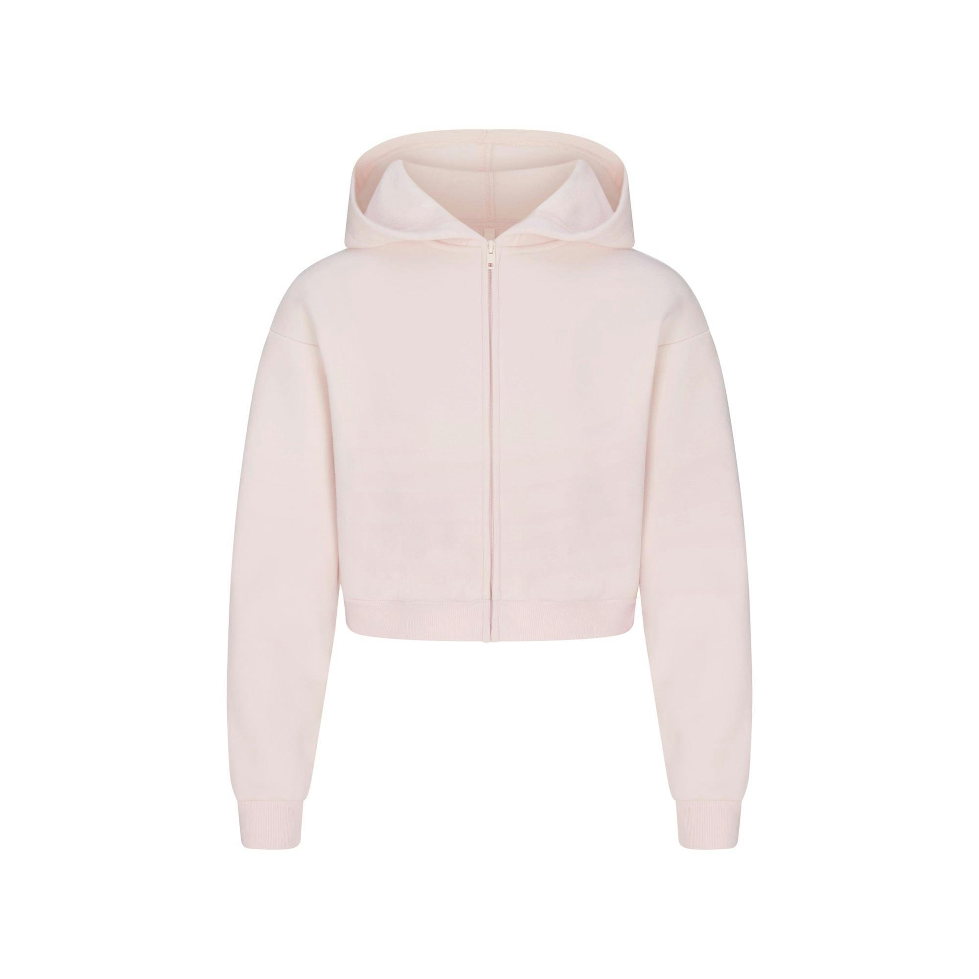 COTTON FLEECE SHRUNKEN ZIP UP HOODIE | BARELY PINK Product Image