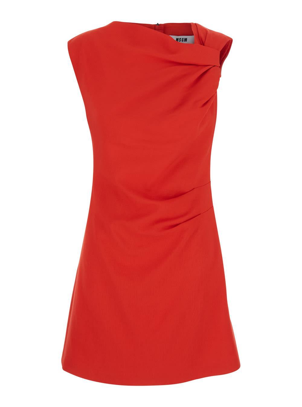 MSGM Red Dress With Ruches Details In Viscose Blend Woman Product Image