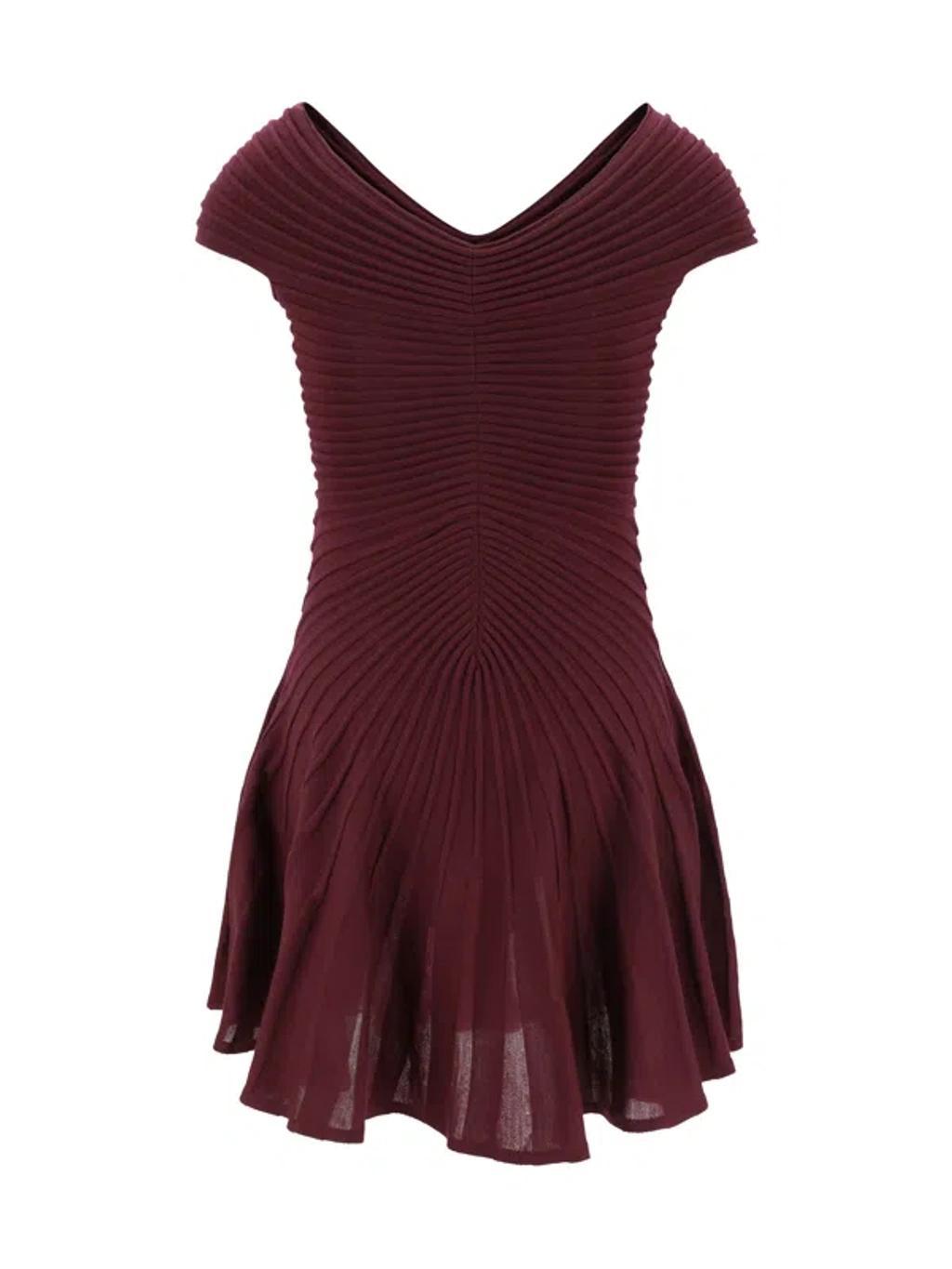 ALAÏA Off-shoulder Sculpting Line Flared Wool Mini Dress In Multicolor Product Image