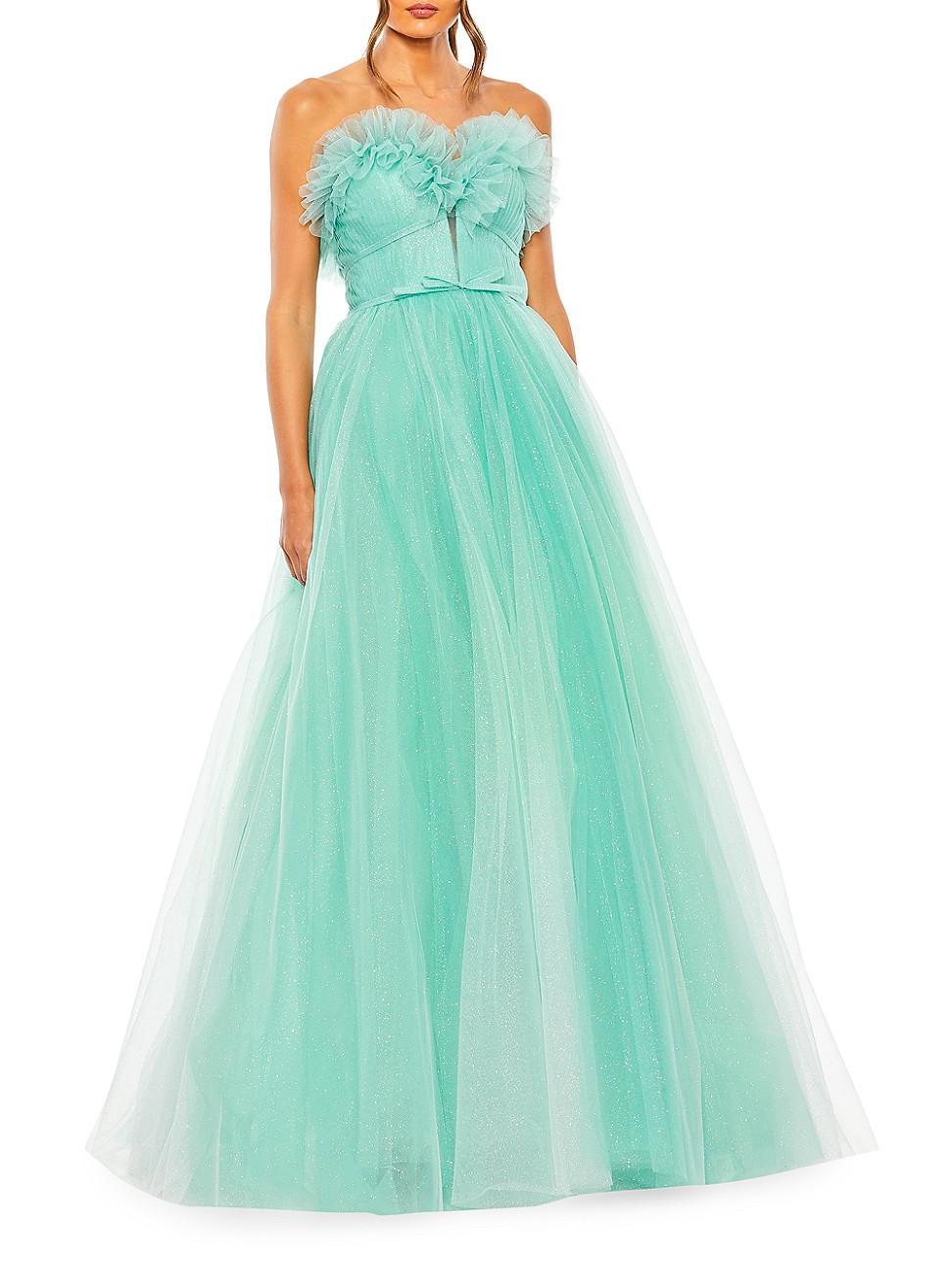Womens Strapless Glitter Tulle Gown Product Image