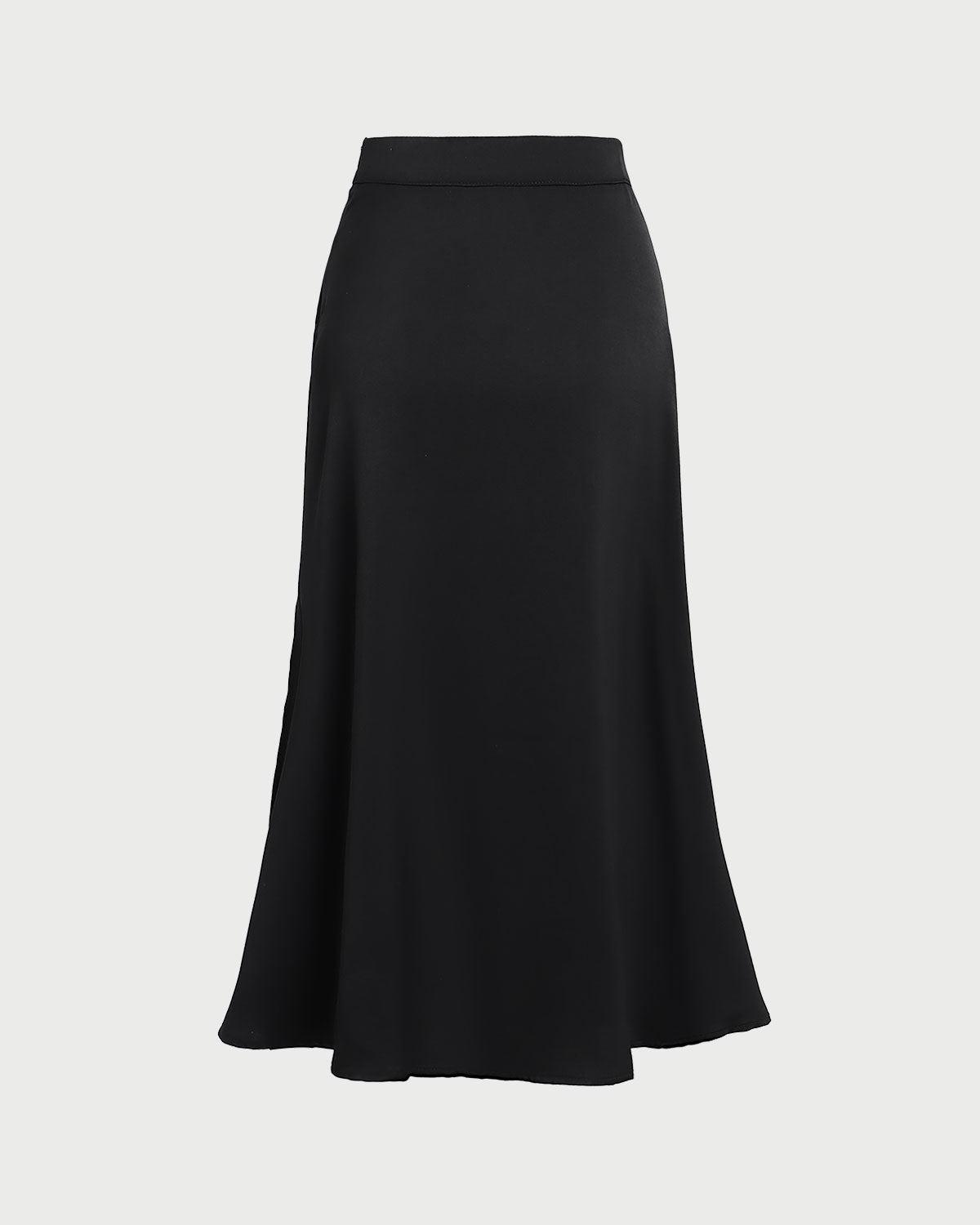 Black High Waisted Slit Wrap Midi Skirt Product Image