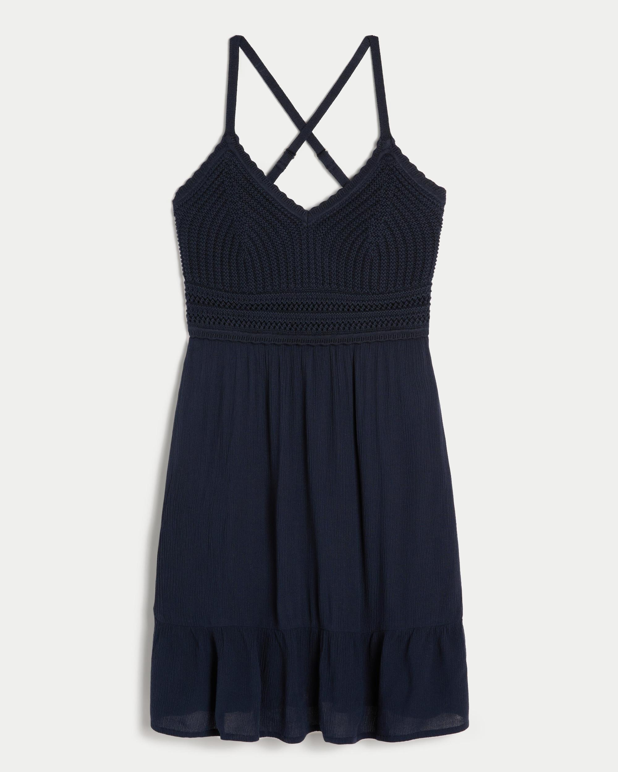 Crochet-Style Mix Mini Dress Product Image