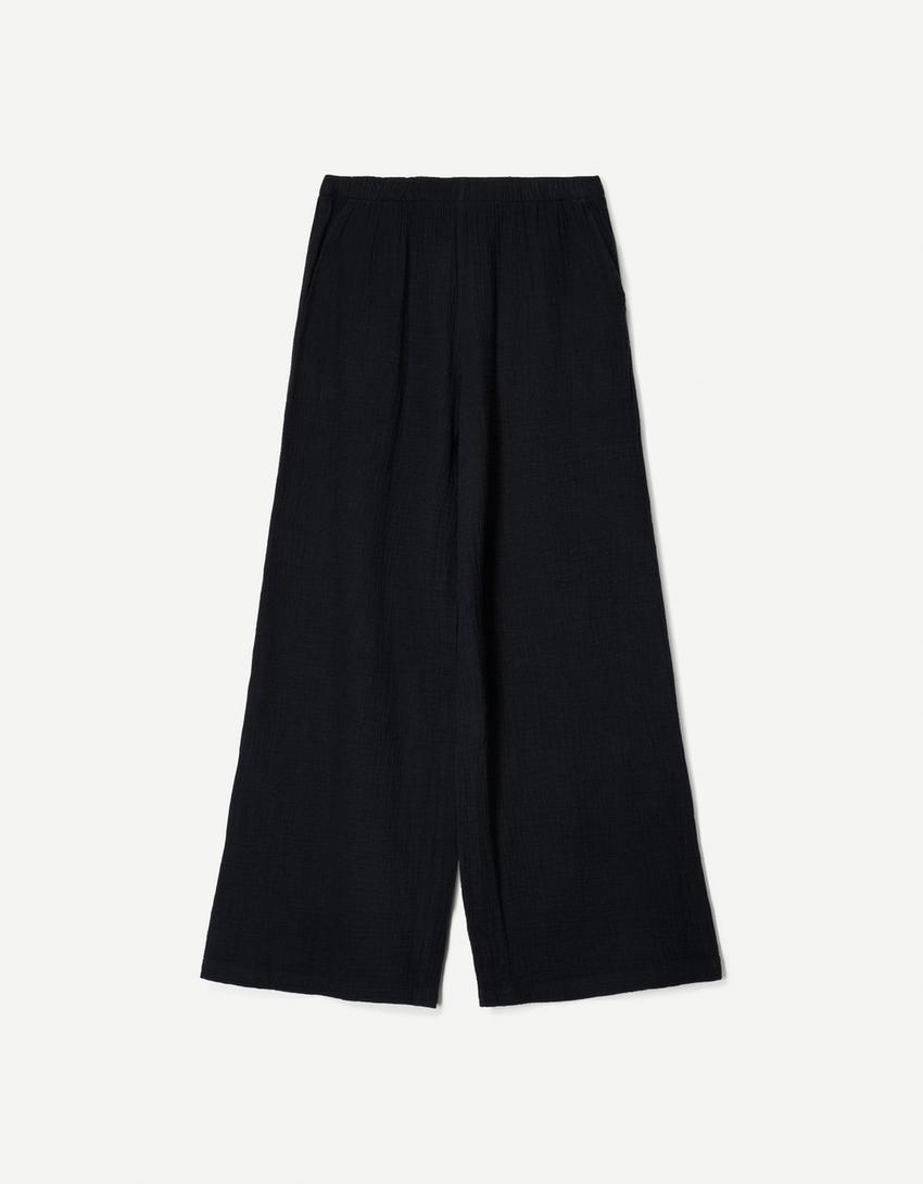 Wide-leg rustic double cloth pants Product Image