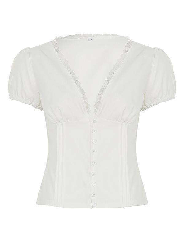 Lace V Neck Short Sleeve Tee Product Image