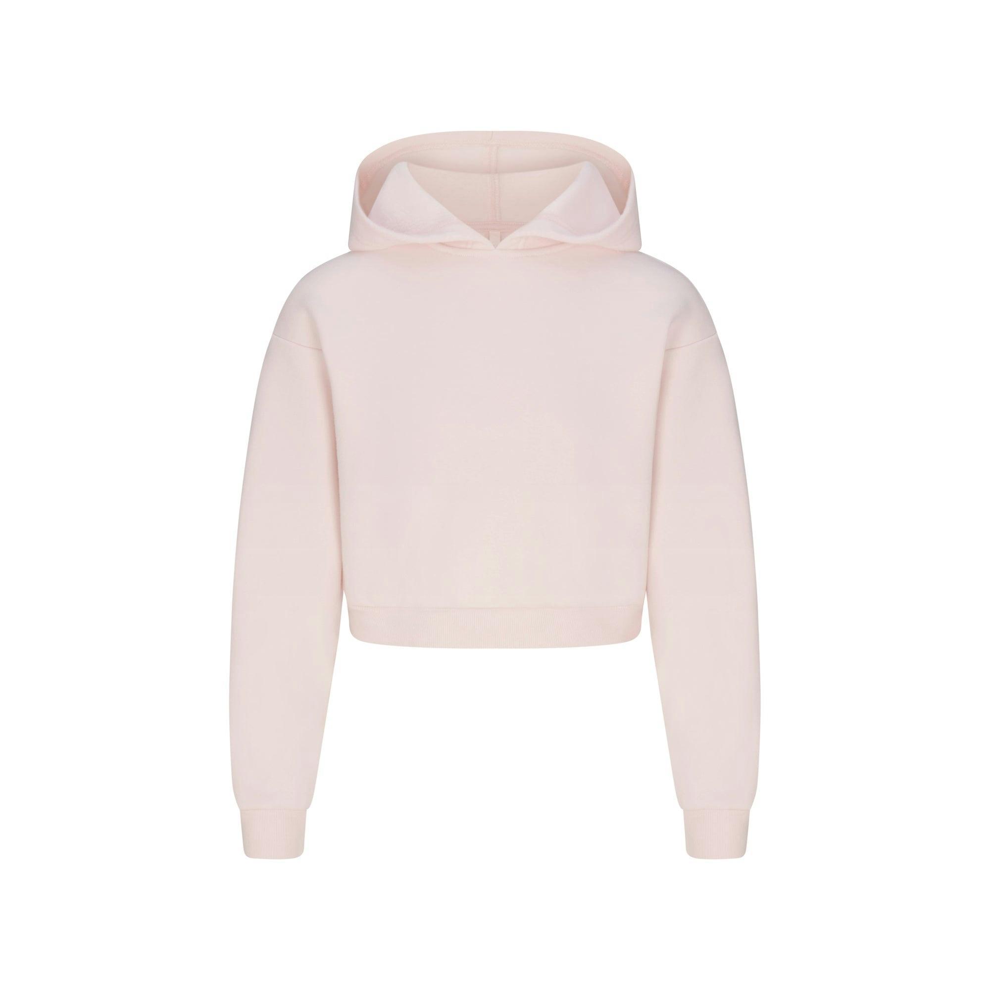 COTTON FLEECE SHRUNKEN ZIP UP HOODIE | BARELY PINK Product Image