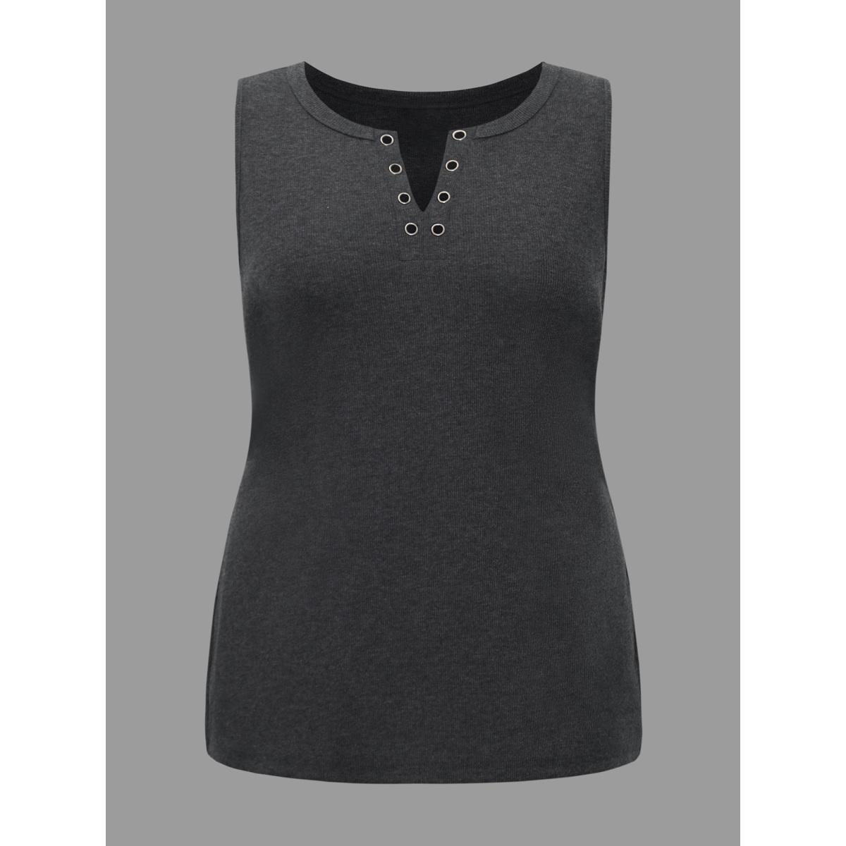 Plus Size Notched Collar Eyelet Tank Top Women DimGray Casual Eyelet Notched collar Everyday Tank Tops Camis BloomChic 10/M Product Image