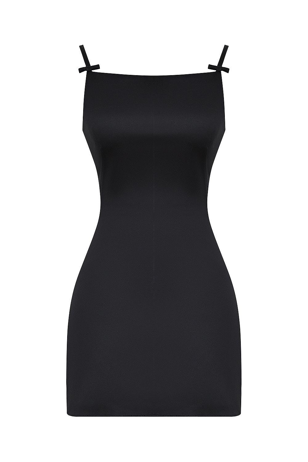 Dainty Black Square Neck A-Line Mini Dress Product Image