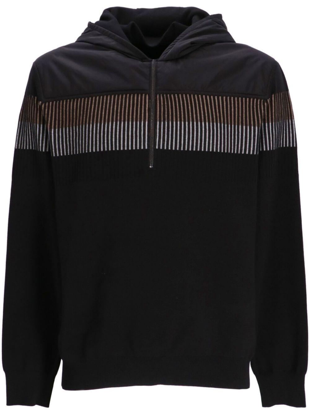 HUGO BOSS Half-zip Knitted Hoodie In Black Product Image