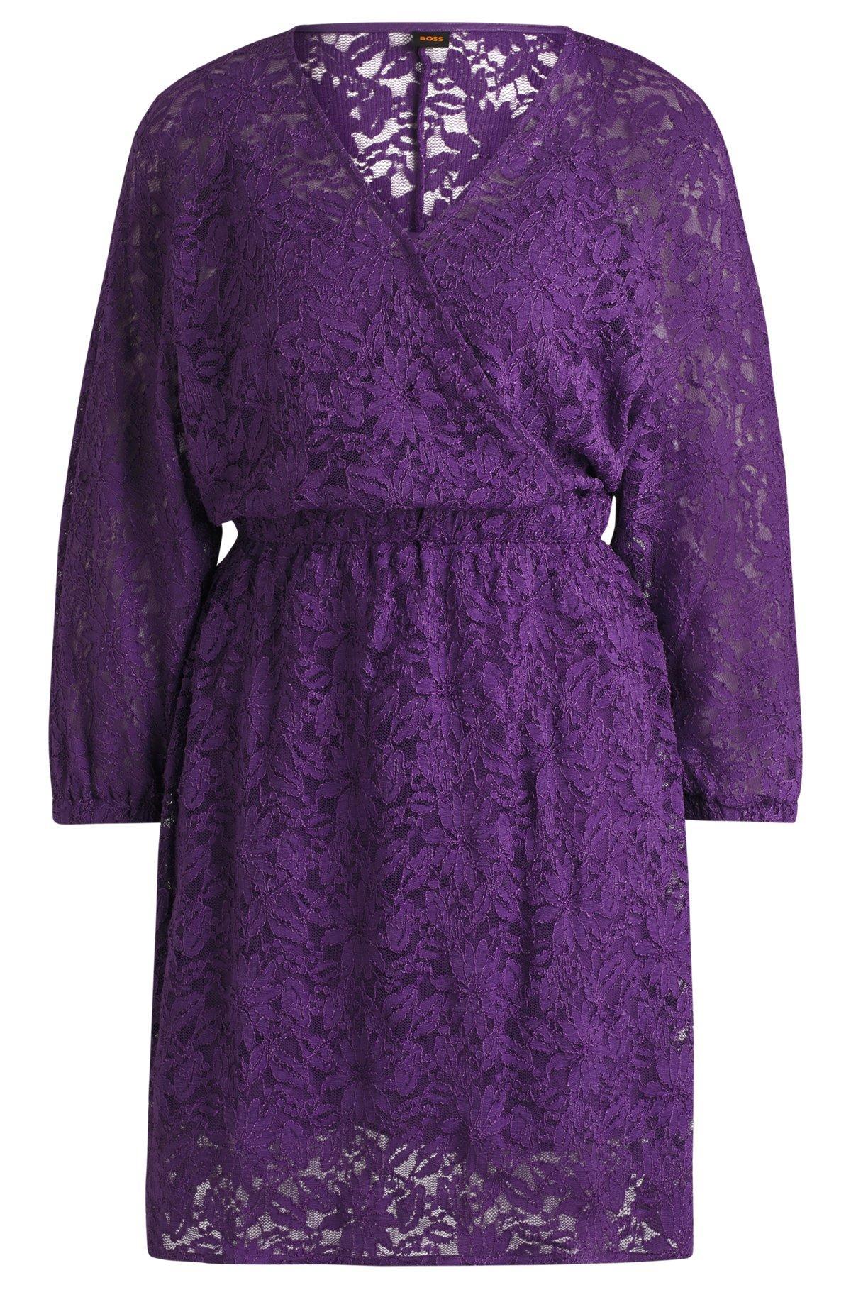 BOSS - Macramé-lace dress with elasticated waistband - Light Purple Product Image