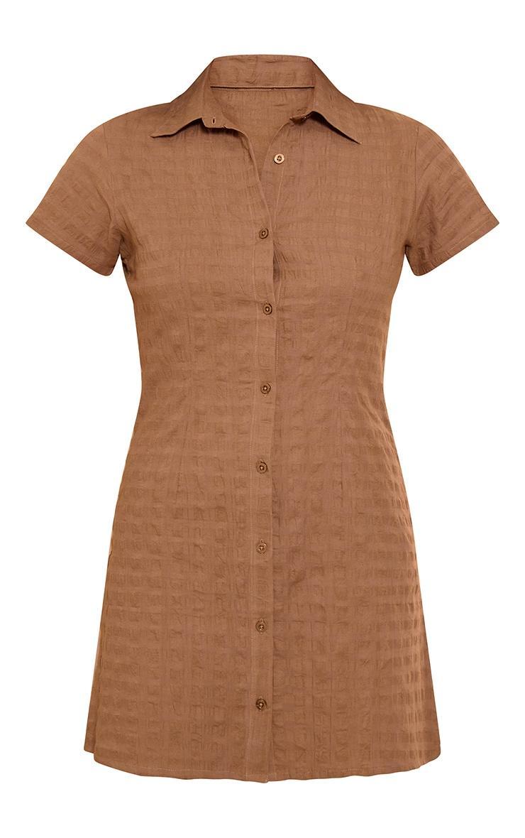 Taupe Textured Cap Sleeve Shirt Dress Product Image