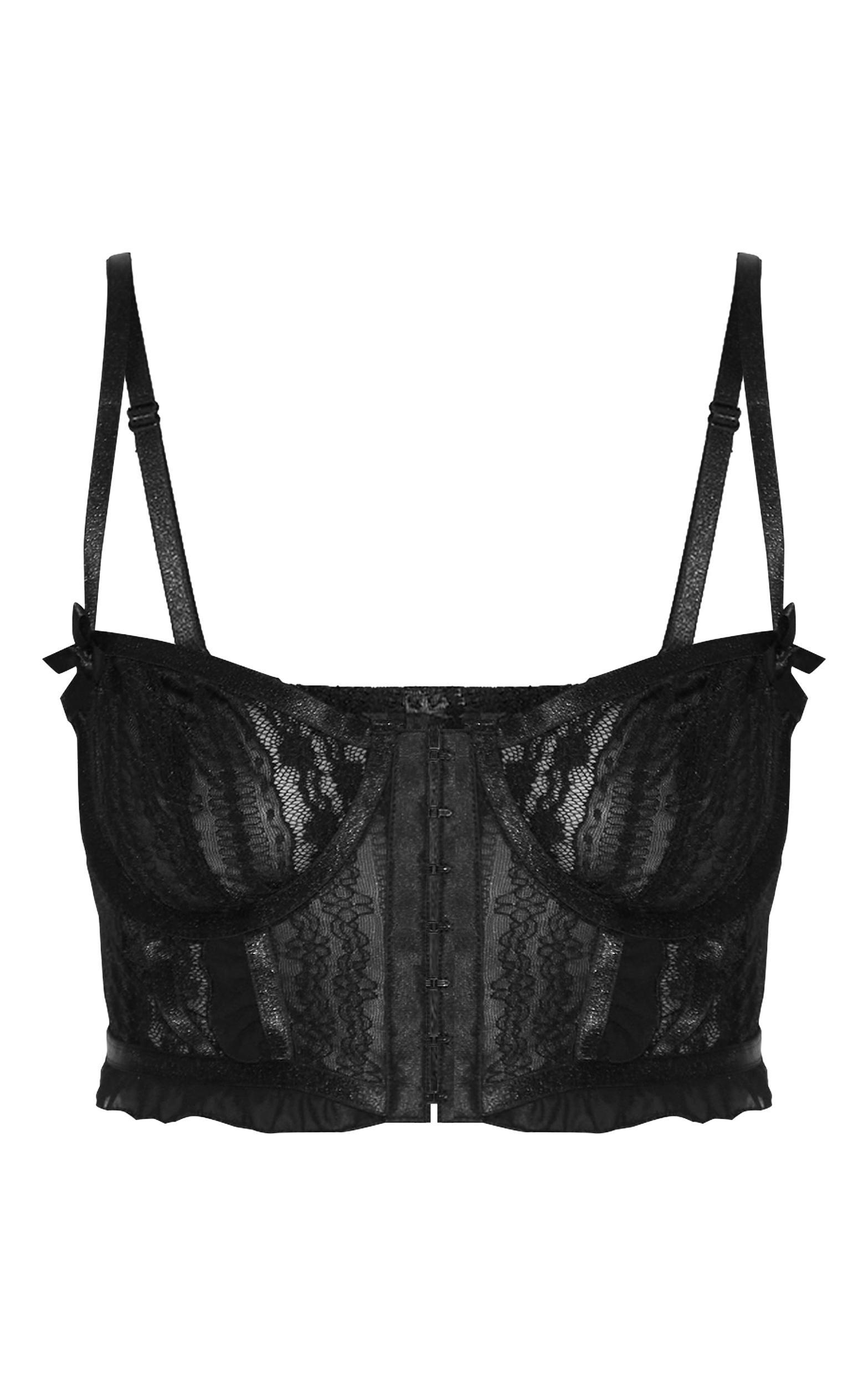 Black Textured Lace Corset Lingerie Set Product Image