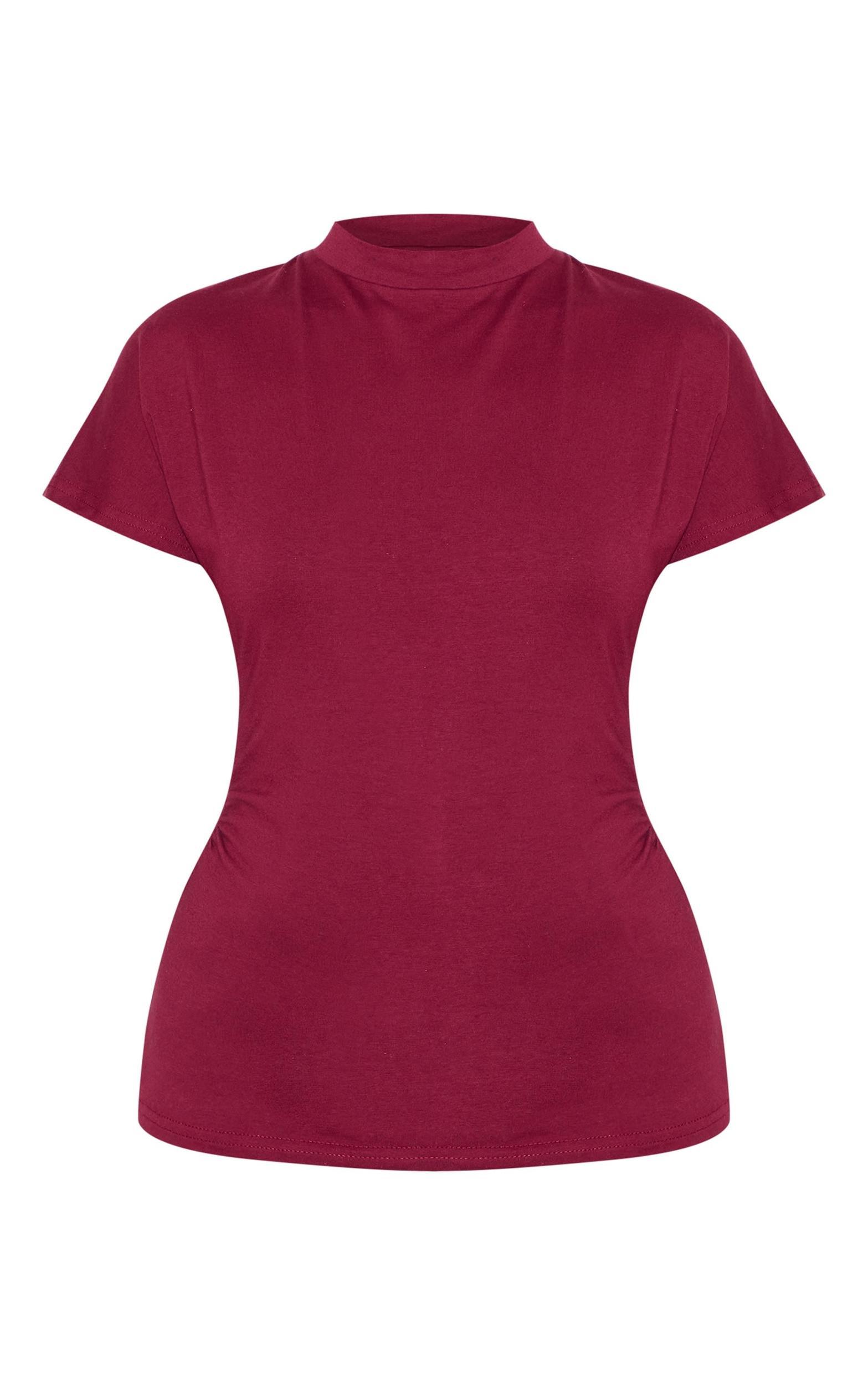 Wine Oversized Cinched Waist Detail T Shirt Product Image