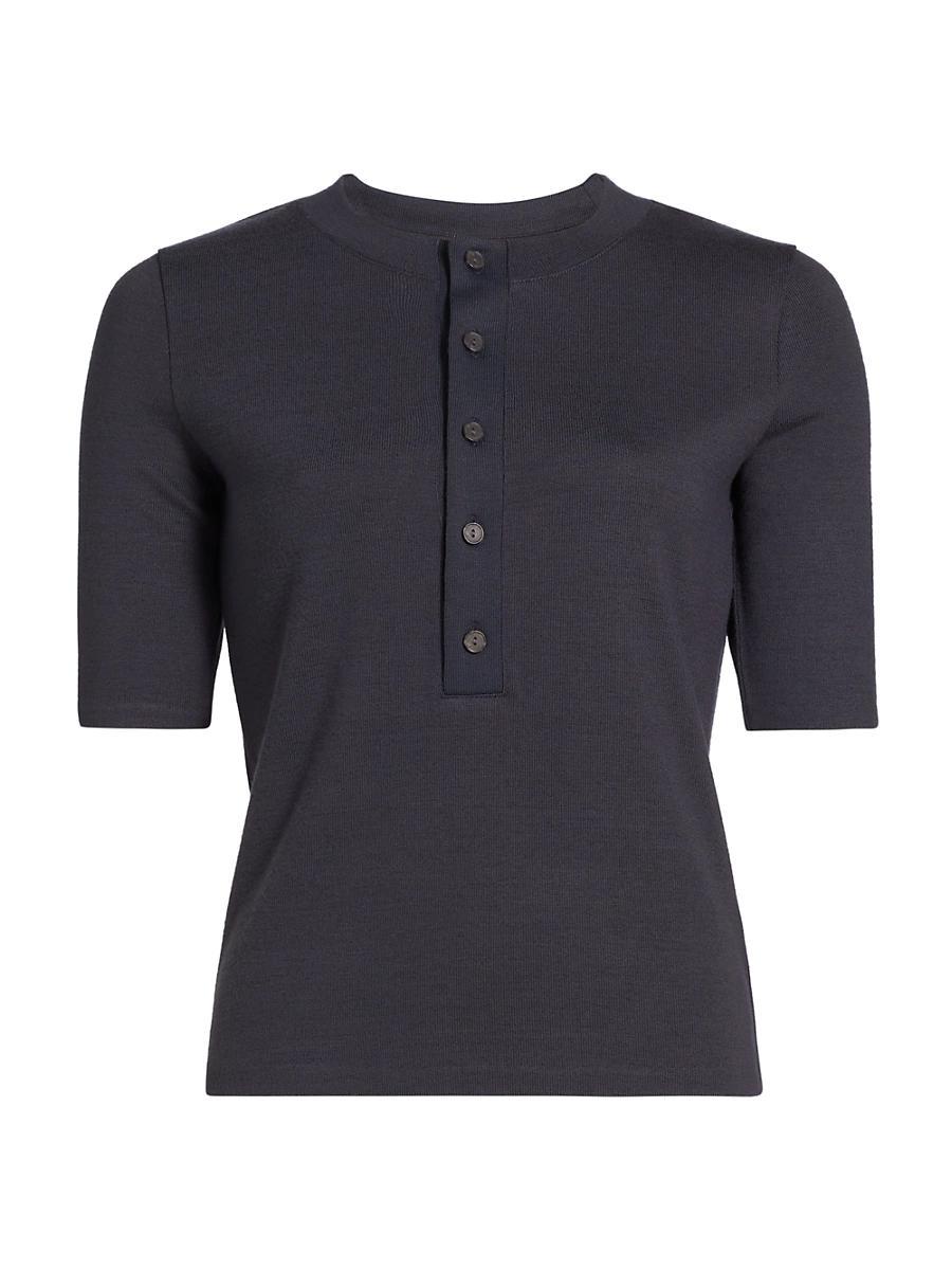 Womens Three-Quarter-Sleeve Henley Top Product Image