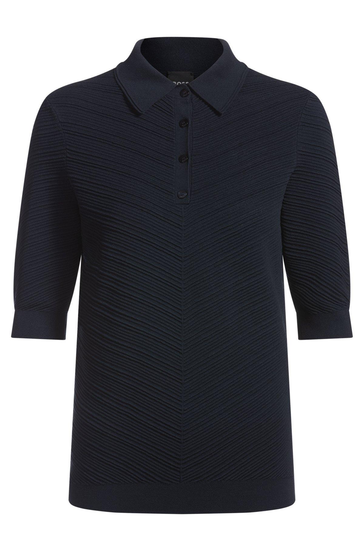 BOSS - Structured sweater with polo collar - Dark Blue Product Image