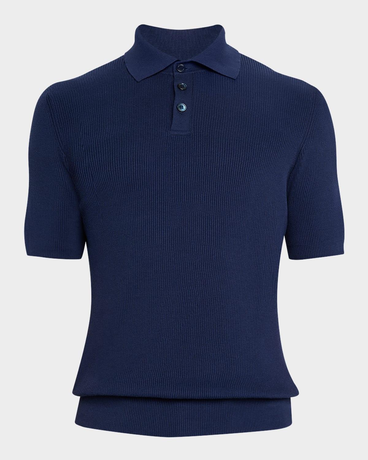 Mens Cotton Ribbed Short-Sleeve Polo Sweater Product Image