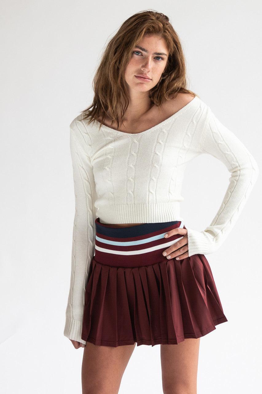 V Neck Cable Knit Pullover Sweater Product Image