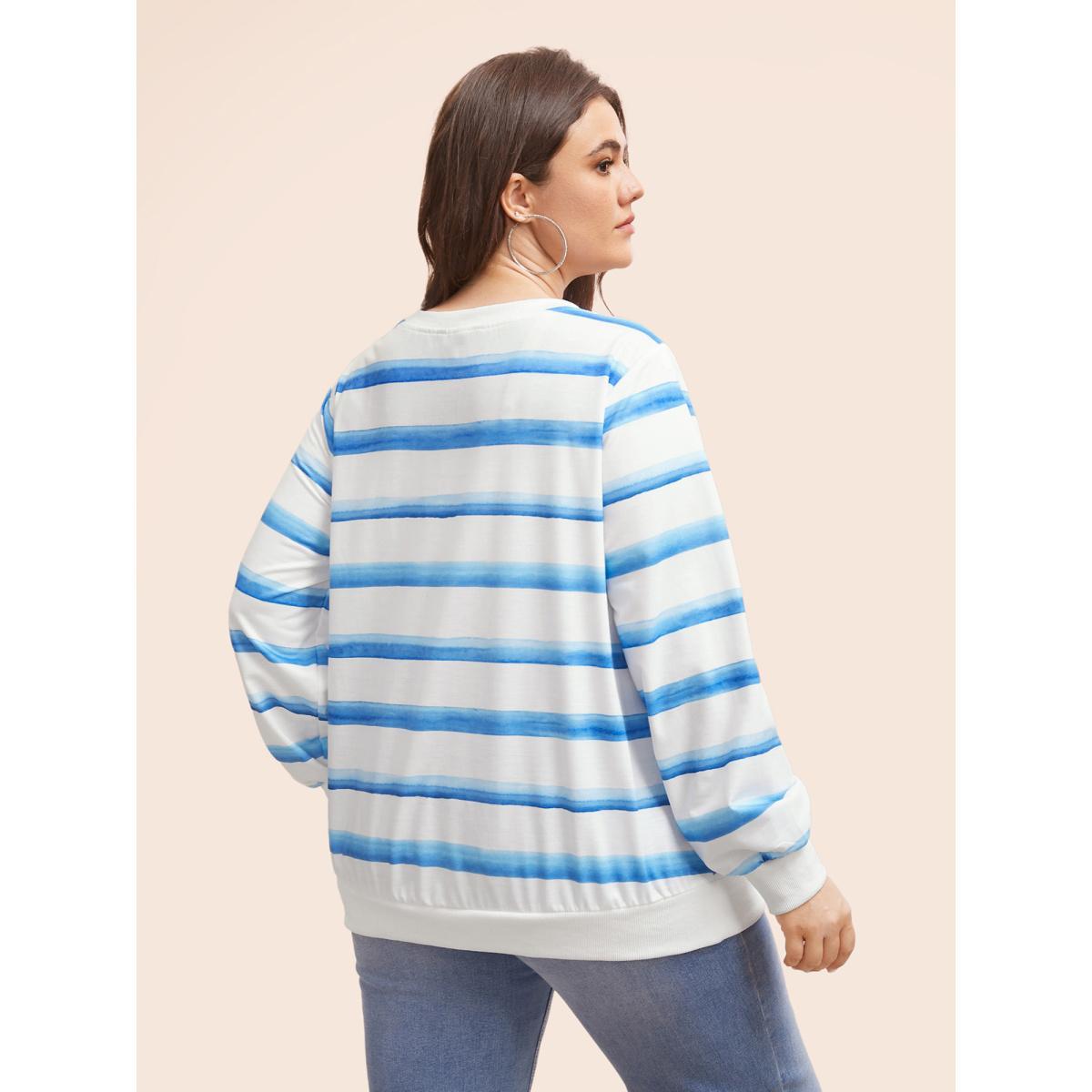 Plus Size Striped Patchwork Round Neck Sweatshirt Women Originalwhite Casual Contrast Round Neck Everyday Sweatshirts BloomChic 26/4X Product Image